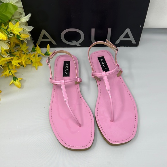 AQUA Womens Pink Padded Strappy Alaya Square Toe Stiletto Slip On Dress Heeled M
